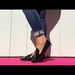 Zara shoes against the floor with a small heel of